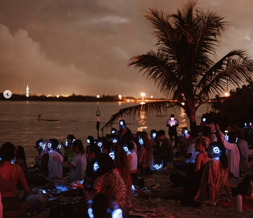Glowing headphones handed out at the entrance